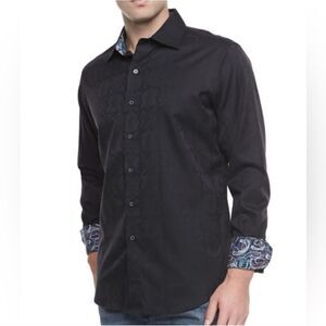ROBERT GRAHAM Salisbury Damask Woven‎ Shirt Black Mens Size XL